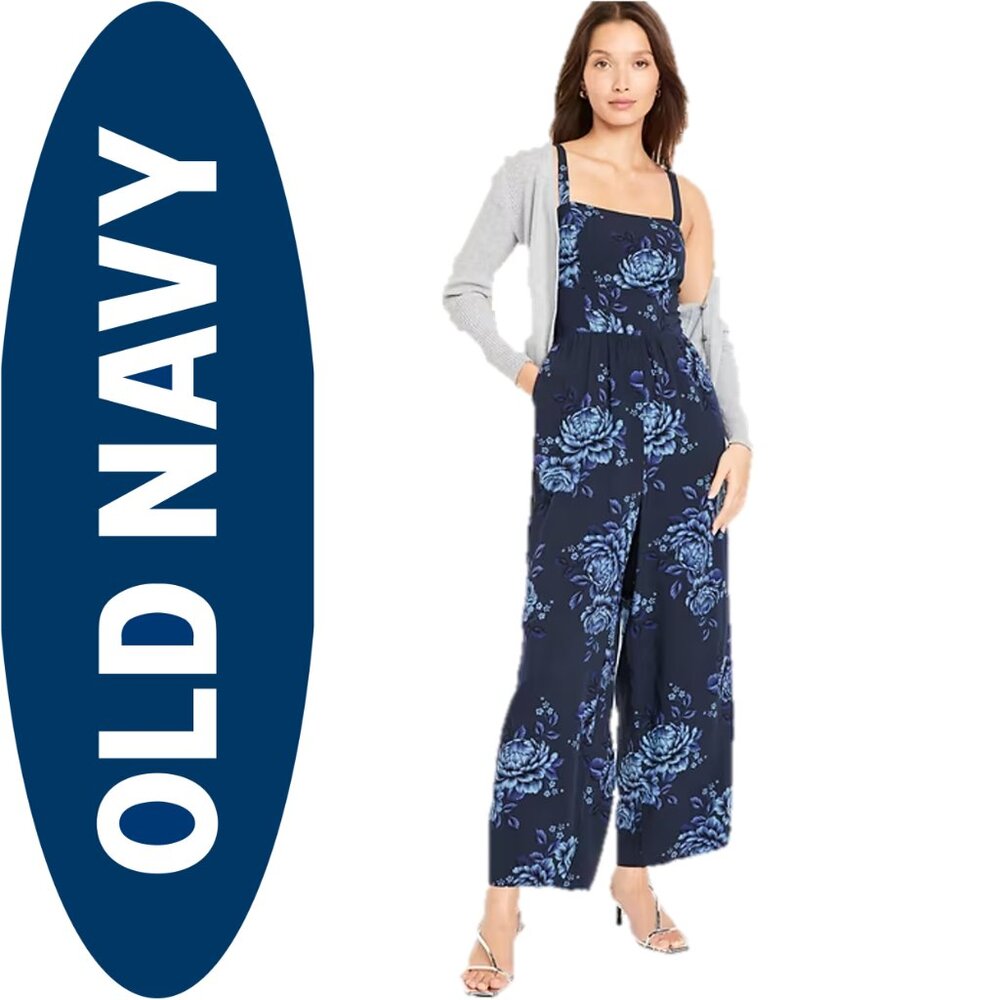 Old Navy blue floral fit & flare cami jumpsuit (XL)